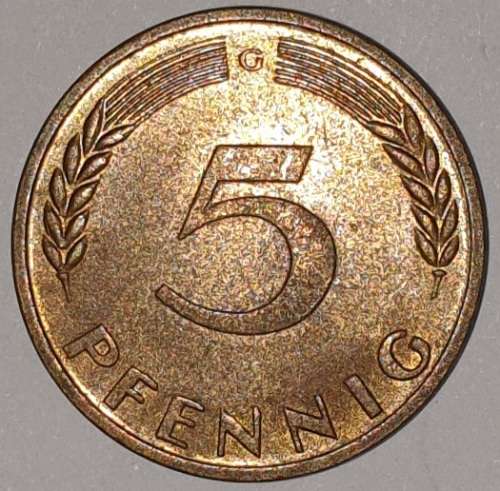 1950 G - 5 PFENNIG - FIVE PFENNIG - GERMANY - FEDERAL REPUBLIC - (Brass Clad Steel)